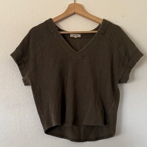 Madewell Olive V-Neck Short Sleeve Top Sz S